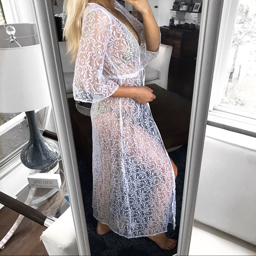 🆕 WHITE LACE MAXI BEACH KIMONO! - Picture 3 of 10